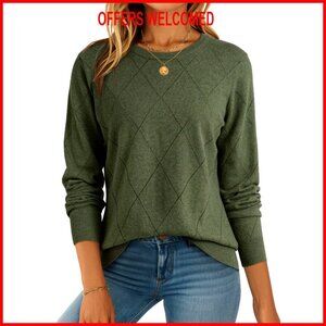 Wool Blend Crewneck Pullover Sweater Long Sleeve Lightweight Hollow Out Pattern